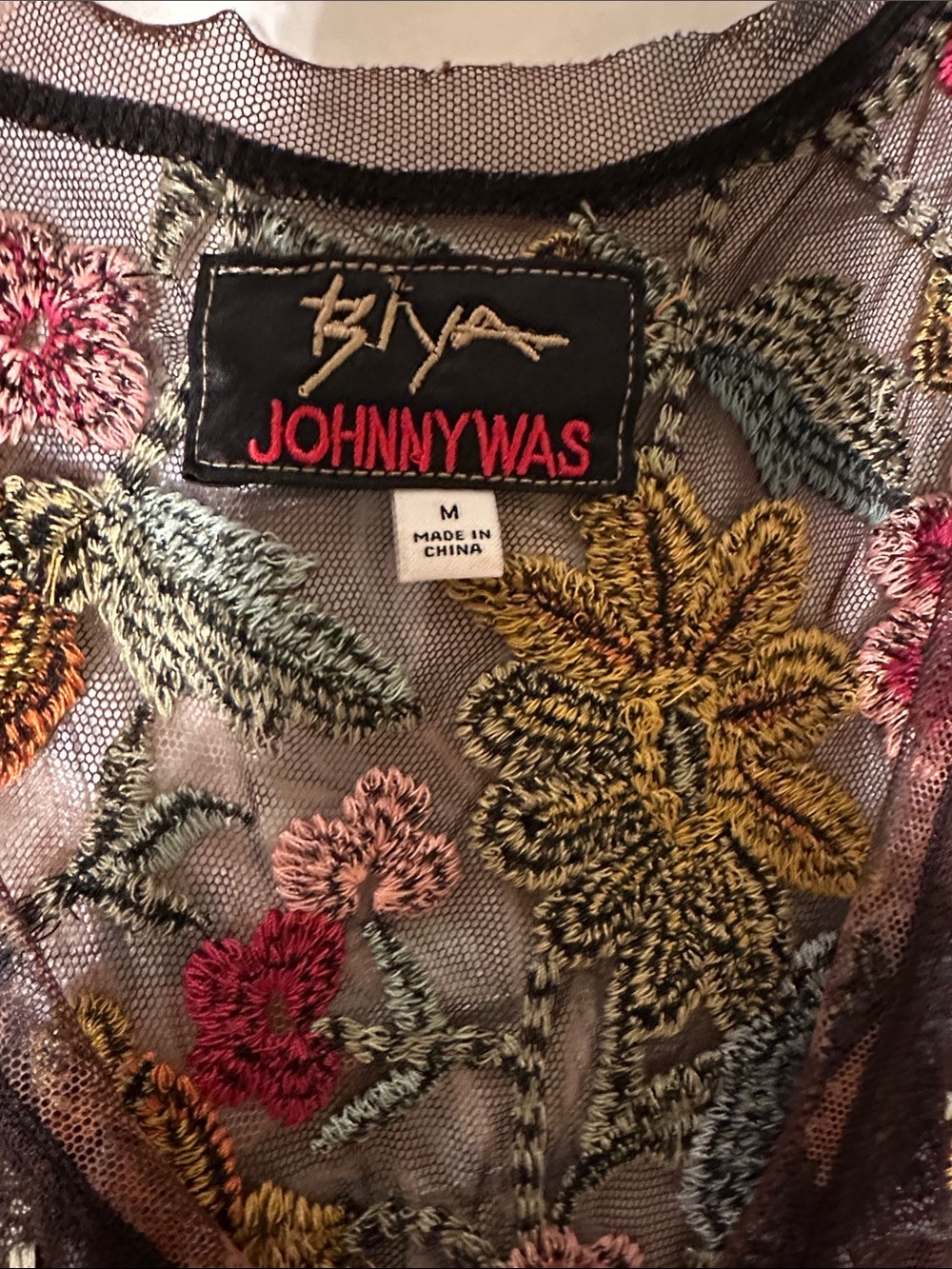 Johnny Was Black Mesh Maxi Dress with Multicolor Floral Embroidery - Picture 2 of 4